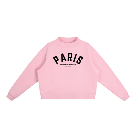 Paris Fleece Mock-Neck Crew Sweatshirt