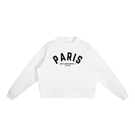 Paris Fleece Mock-Neck Crew Sweatshirt