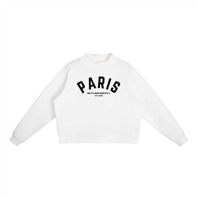 Paris Fleece Mock-Neck Crew Sweatshirt