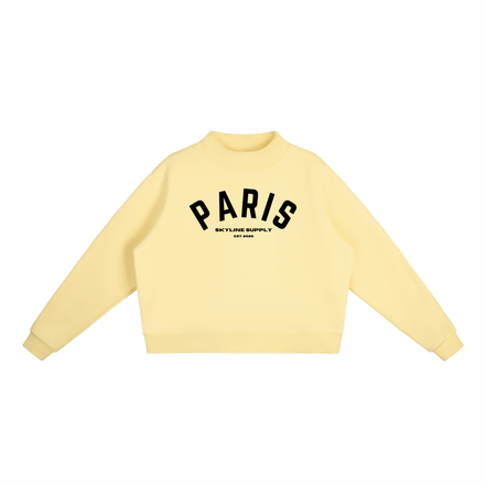 Paris Fleece Mock-Neck Crew Sweatshirt