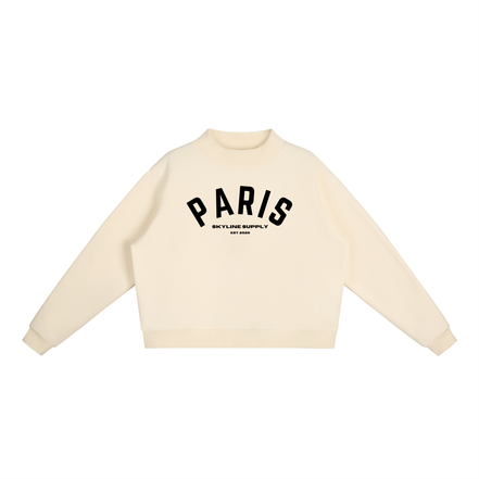 Paris Fleece Mock-Neck Crew Sweatshirt